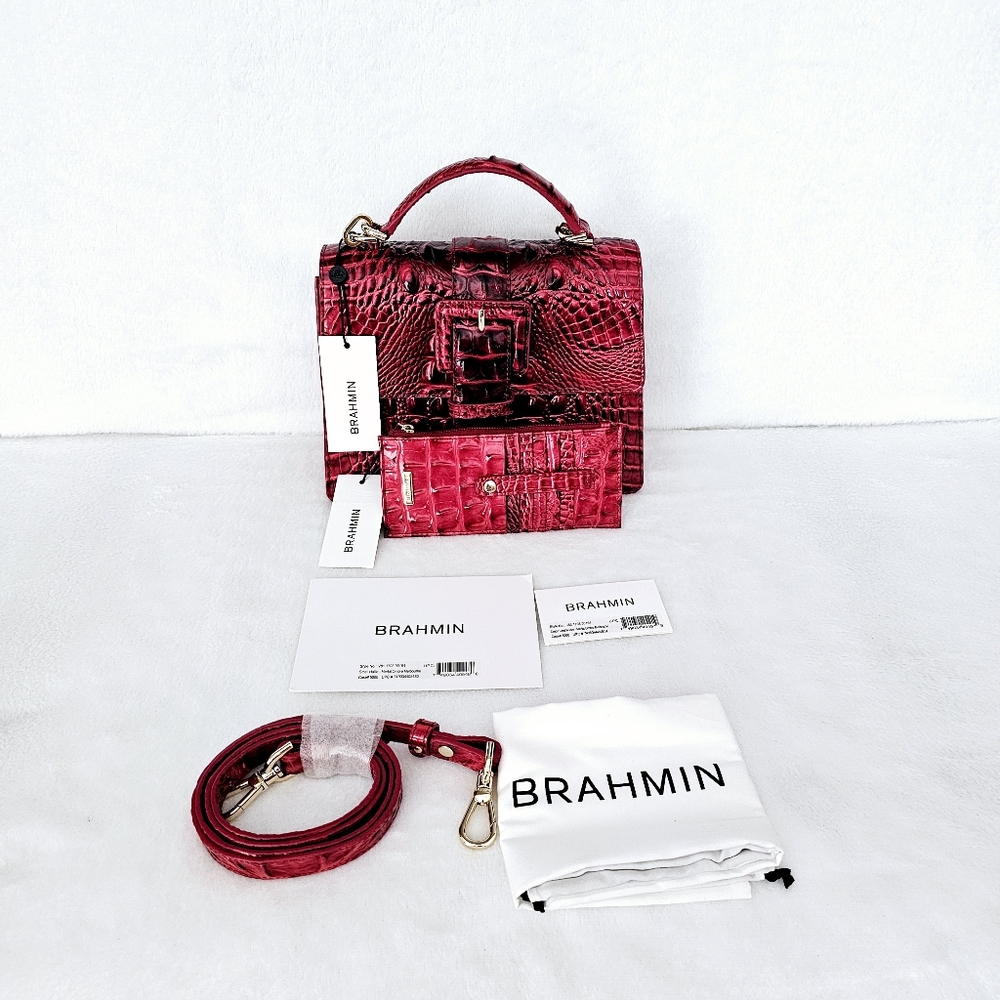 NWT Brahmin MERLOT OMBRE Small Hallie w/Credit Card Wallet